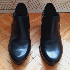Tamaris black leather ankle heel booties, size US 8 EUR 38